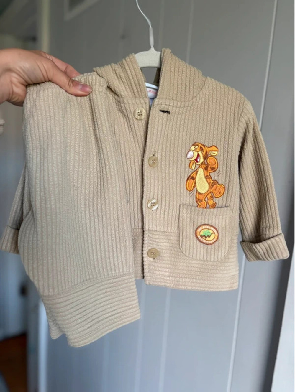 Vintage Baby 3/6M Winnie the Pooh Fleece Beige Outfit Tigger Embroidered